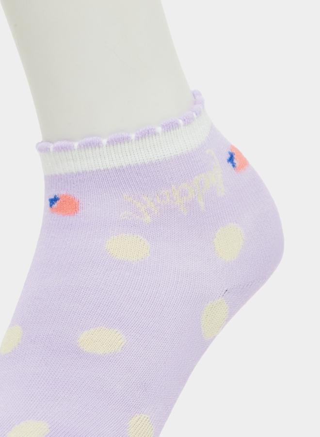 Styli Pack of 5 - Girls Lilac Cotton Ankle Socks - Image 4